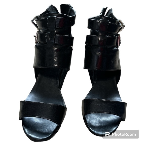 Nine West, size 9 1/2 M, zip black heels, silver buckle accent - Picture 5 of 9
